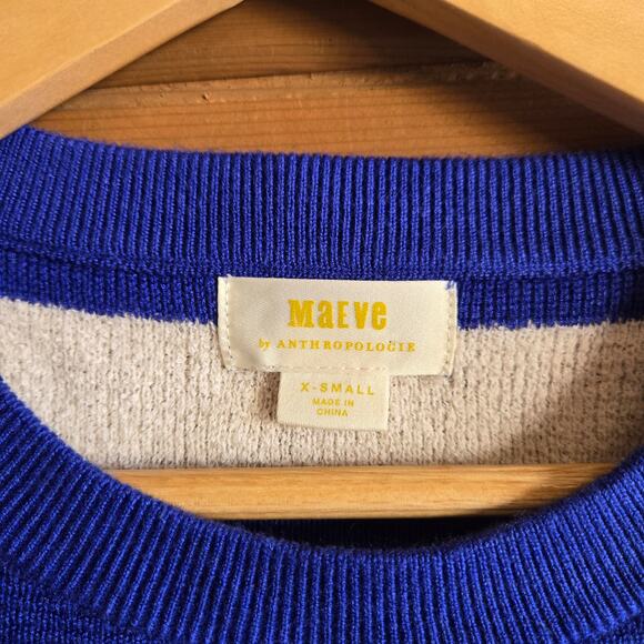 Anthropologie Maeve Paulina Striped Sweater Blue White Pullover Cozy Boho XS - Picture 4 of 5